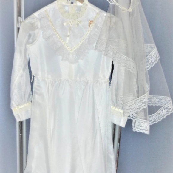 ILGWE Vintage COMMUNION DRESS w/ Vail Union Made Vintage Girls Wedding Dress - Picture 1 of 8